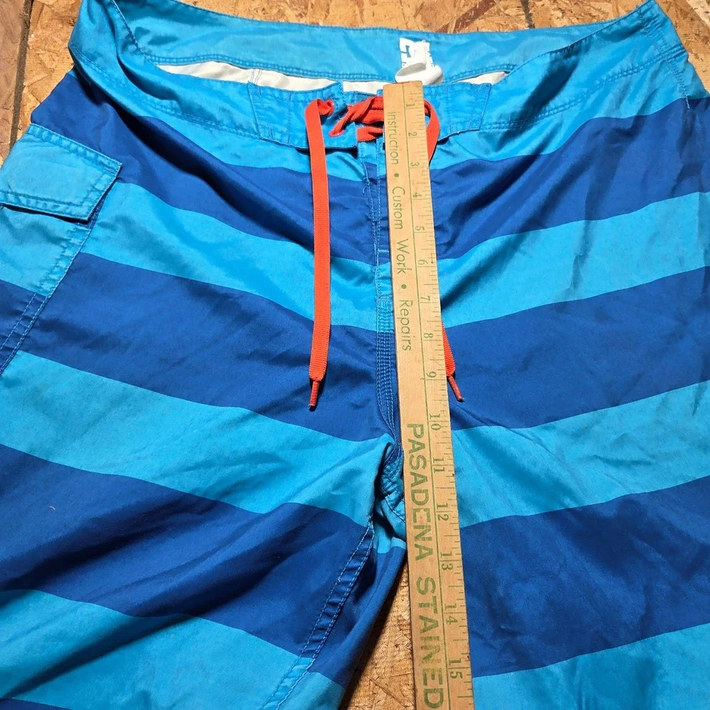 DC Shoes Board Shorts Mens 36 Blue Striped Orange Logo Y2K Skater Swim Trunks